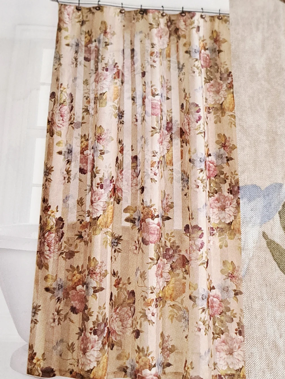 JCPenney Home Cassandra Floral Fabric Shower Curtain - Beige with Pink & Green